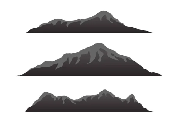 Sziluettek hegyre néznek. Vektor sziklás hegyek terep vektor, hegyek silhouette beállítása a elszigetelt fehér háttér táj design — Stock Vector