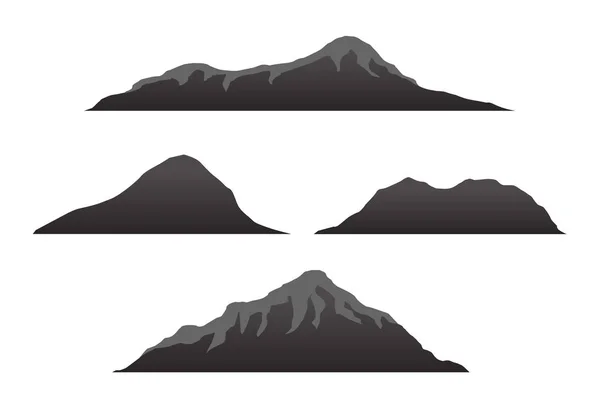 Mountain silhouettes overlook. Vector rocky hills terrain vector, mountains silhouette set isolated on white background for landscape design — Stock Vector