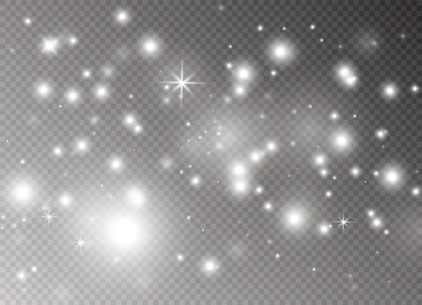 Chispas blancas y estrellas doradas brillan efecto de luz especial. El vector brilla sobre un fondo transparente. Resumen de Navidad — Vector de stock