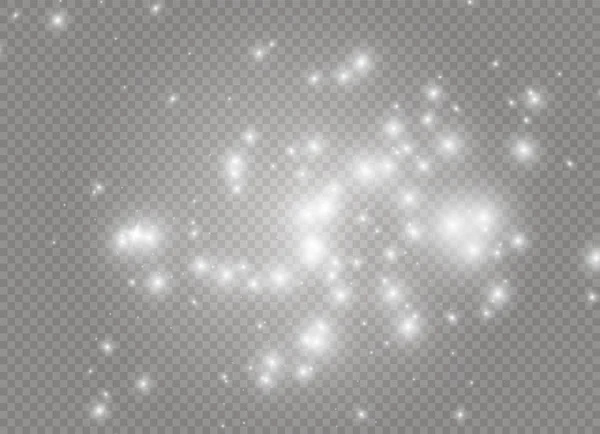 Chispas blancas y estrellas doradas brillan efecto de luz especial. El vector brilla sobre un fondo transparente. Resumen de Navidad — Archivo Imágenes Vectoriales