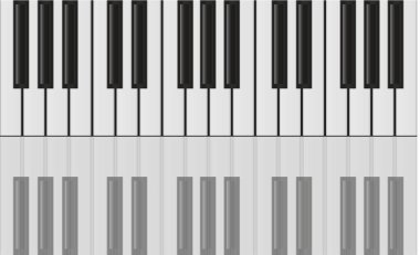 çizimde, siyah-beyaz piyano tuşları kümesi.