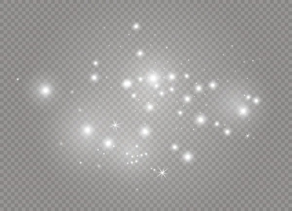 Vit gnistor och guldstjärnor glitter särskild ljuseffekt. Vector gnistrar på transparent bakgrund. Christmas abstrakt — Stock vektor