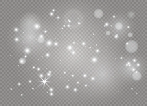 Chispas blancas y estrellas doradas brillan efecto de luz especial. El vector brilla sobre un fondo transparente. Resumen de Navidad — Archivo Imágenes Vectoriales