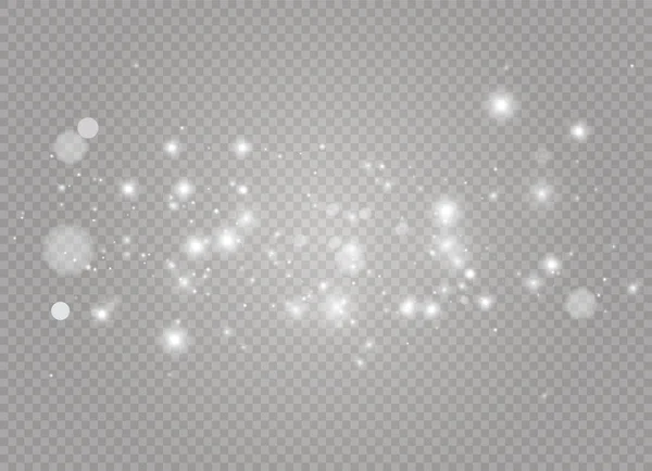 Faíscas brancas e estrelas douradas brilham efeito de luz especial. O vetor brilha no fundo transparente. Resumo de Natal — Vetor de Stock