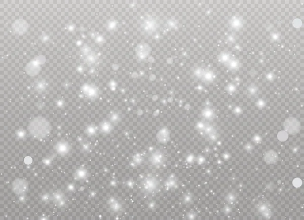 White sparks and golden stars glitter special light effect. Vector sparkles on transparent background. Christmas abstract — Stock Vector