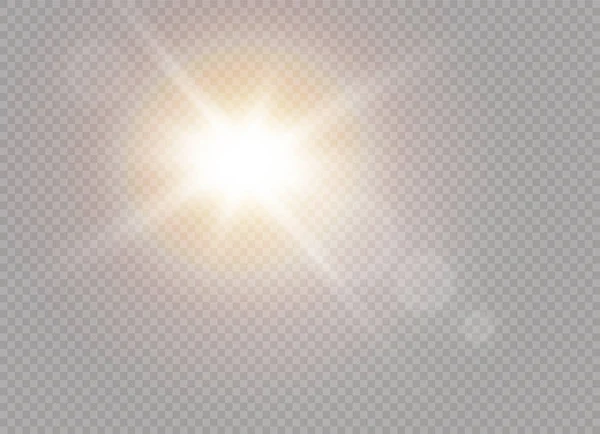 Vector transparent solljus speciell lins utflytning ljuseffekt. Sun flash. — Stock vektor