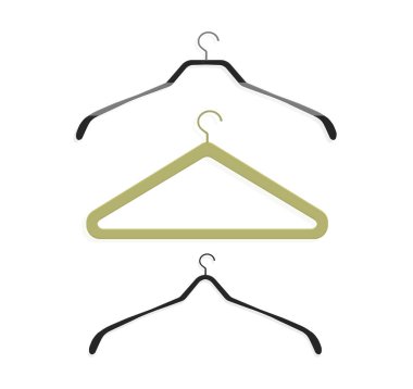 Gerçekçi ahşap askı. Mont, kazak, elbise, Etek, pantolon. Tasarım şablonu, grafik, reklam için Düzen