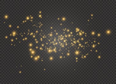 Beyaz kıvılcım ve altın yıldız özel ışık efekti parıltı. Vektör şeffaf arka plan üzerinde parıldıyor. Noel soyut