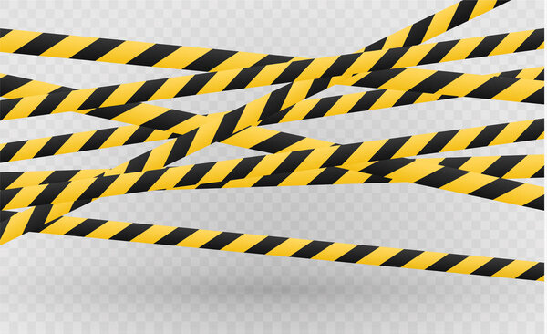 Isolated lines of insulation. Realistic warning tapes. Signs of danger. Vector illustration, isolated on a cellular background. Yellow color