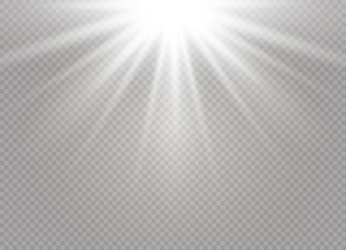 Saydam arka plan üzerinde beyaz parlak ışık patlaması patlama. Vektör çizim ışık efekti dekorasyon Ray. Parlak yıldız. Yarı saydam Parlatıcı güneş, parlak parlama. Merkezi canlı flaş.