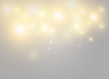 Beyaz kıvılcım ve altın yıldız özel ışık efekti parıltı. Vektör şeffaf arka plan üzerinde parıldıyor. Noel soyut