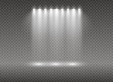 Altın parlayan kümesi üzerinde şeffaf arka plan izole etkileri ışıklar. Güneş ışınları ile flash ve spot. Parlama ışık efekti. Yıldız patlaması ile parıldıyor.