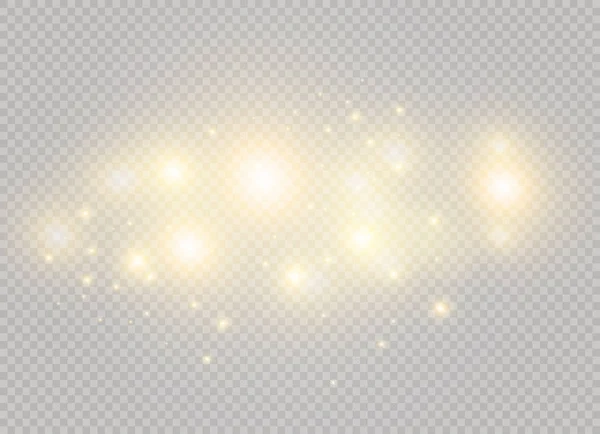 Etincelles blanches et étoiles dorées scintillent effet de lumière spécial. Vector scintille sur fond transparent. Résumé de Noël — Image vectorielle