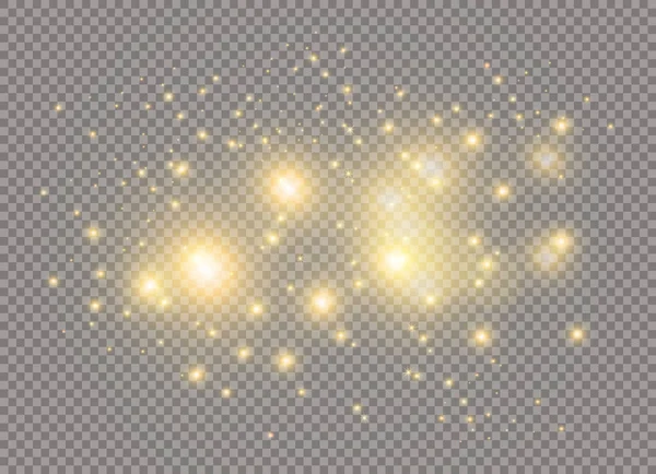 Weiße Funken und goldene Sterne glitzern im besonderen Lichteffekt. Vektor funkelt auf transparentem Hintergrund. Weihnachten abstrakt — Stockvektor