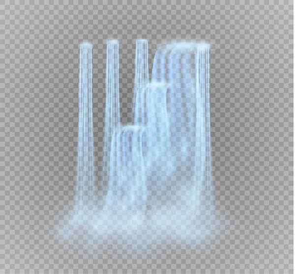 Realistische transparant, natuur, stroom van de waterval met helder water en bubbels geïsoleerd op transparante achtergrond. Natuurlijke element voor ontwerp landschap afbeelding. Vectorillustratie — Stockvector