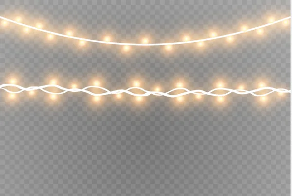 クリスマスライトは現実的な設計要素を隔離する。クリスマスの休日のカード、バナー、ポスター、ウェブデザインのための光るライト。ガーランドの飾りだ。LEDネオンランプ. — ストックベクタ