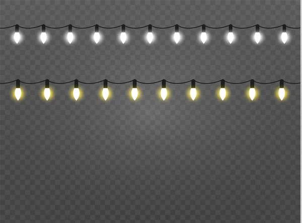 Luces navideñas aisladas elementos de diseño realistas. Luces brillantes para Navidad Tarjetas de vacaciones, pancartas, carteles, diseño web. Guirnaldas decoraciones. Lámpara de neón led. — Vector de stock