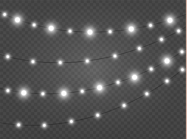 Weihnachtsbeleuchtung isoliert realistische Gestaltungselemente. Leuchtende Lichter für Weihnachtskarten, Banner, Poster, Webdesign. Girlandenschmuck. LED-Neonlampe. — Stockvektor