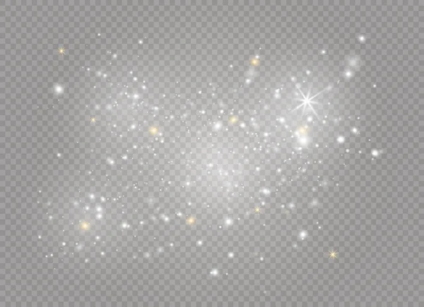 Λευκό σπινθήρες και χρυσά αστέρια glitter ειδικά εφέ φωτισμού. Διάνυσμα αστράφτει σε διαφανές φόντο. Χριστούγεννα Περίληψη — Διανυσματικό Αρχείο