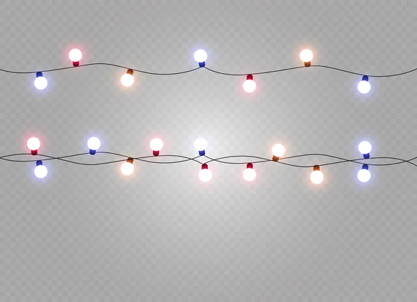 Luci di Natale isolati elementi di design realistici. Luci luminose per Natale Biglietti di Natale, banner, manifesti, web design. Decorazioni di ghirlande. Lampada al neon Led. — Vettoriale Stock