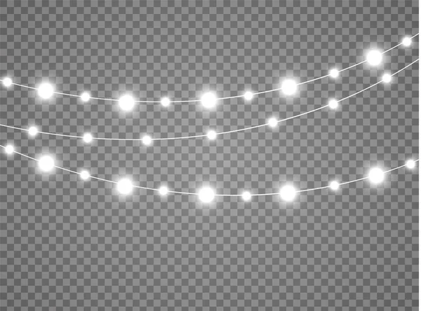 Weihnachtsbeleuchtung isoliert realistische Gestaltungselemente. Leuchtende Lichter für Weihnachtskarten, Banner, Poster, Webdesign. Girlandenschmuck. LED-Neonlampe. — Stockvektor