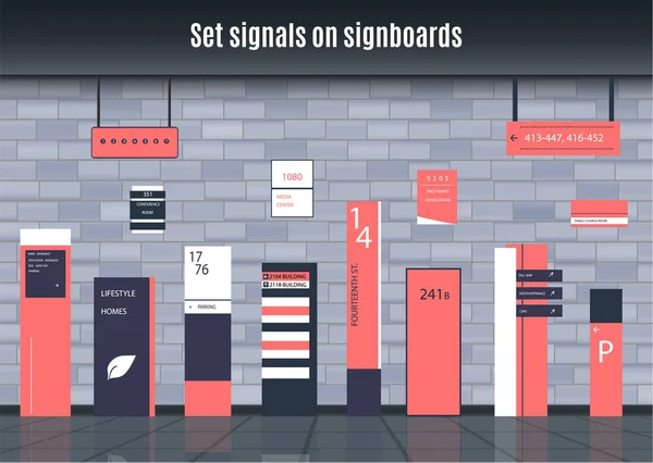 Набор Вывесок Бизнеса Направление Настенный Монтаж Дизайн Рекламного Щита Набор — стоковый вектор