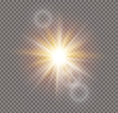 Güneş ışığı, ışık efektinin şeffaf bir özel tasarımı. Işık altında vektör bulanıklığı. İzole edilmiş güneş ışığı şeffaf arkaplan. Dekor elementi. Yatay ışık ışınları.