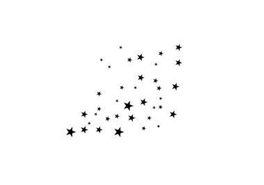 Beyaz arka planda yıldızlar. Siyah yıldız zarif bir yıldızla kayıyor. Göktaşı, kuyruklu yıldız, göktaşı.