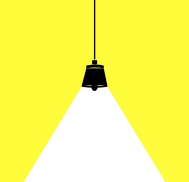 Modern iç mekan. Vektör izole Lamp.Lamba ampul Simgesi. Metnin için yer.