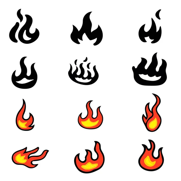 Llamas de fuego, encendidas — Vector de stock