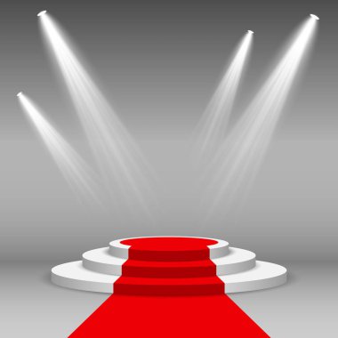 aydınlatma beyaz podyum ve kırmızı halı şerit 