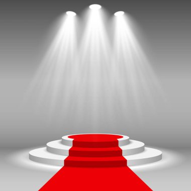aydınlatma beyaz podyum ve kırmızı halı şerit 
