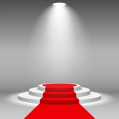 aydınlatma beyaz podyum ve kırmızı halı şerit 
