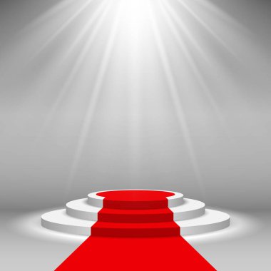 aydınlatma beyaz podyum ve kırmızı halı şerit 