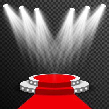 Beyaz podyum ve kırmızı halı spotlighting ile şerit 