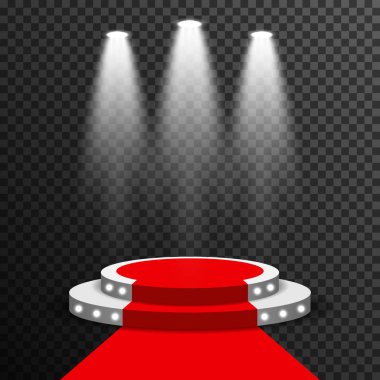 Beyaz podyum ve kırmızı halı spotlighting ile şerit 