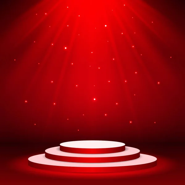 Bílé Pódium Osvětlením Červeném Pozadí — Stockový vektor