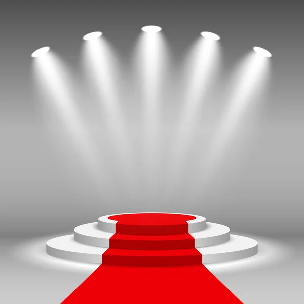 白色讲台和红地毯带照明 — 图库矢量图片