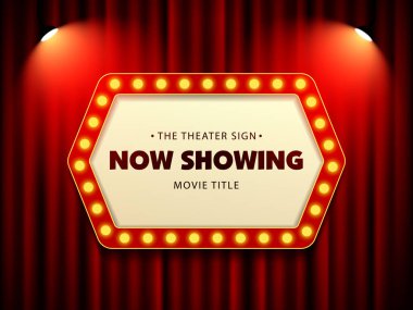 Tiyatro işareti kırmızı perde arka plan aydınlatma çerçevesindeki