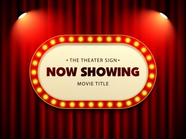 Tiyatro işareti kırmızı perde arka plan aydınlatma çerçevesindeki