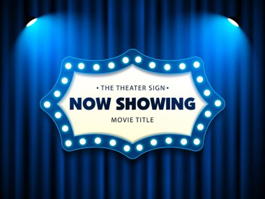 Tiyatro işareti mavi perde arka plan aydınlatma çerçevesindeki