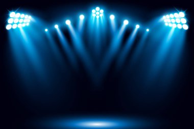 Siyah arka plan üzerine sahne mavi ışıklar