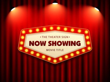 Tiyatro işareti kırmızı perde arka plan aydınlatma çerçevesindeki