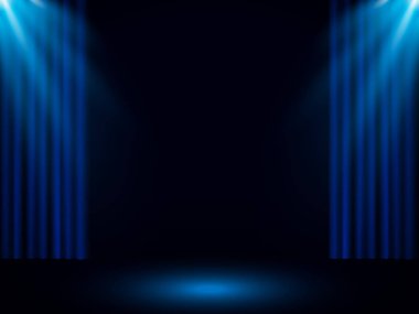 Mavi zemin üzerine perdeler ile spotlighting