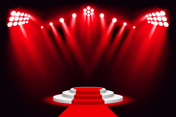 Rode Podium Met Verlichting Zwarte Achtergrond — Stockvector