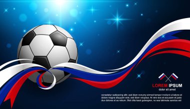 Futbol Kupası Şampiyonası arka plan ile Rusya bayrağı ve futbol topu, parlaklık ışık 