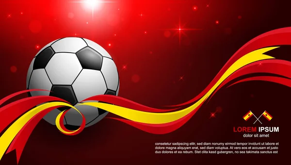 Futbol Kupası Şampiyonası arka plan İspanya bayrağı ve futbol topu, parlayan ışık ile 