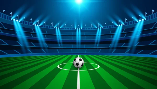 Futbol arena alan parlak stadyum parlayan ışıklar vektör tasarımı ile. Vektör aydınlatma