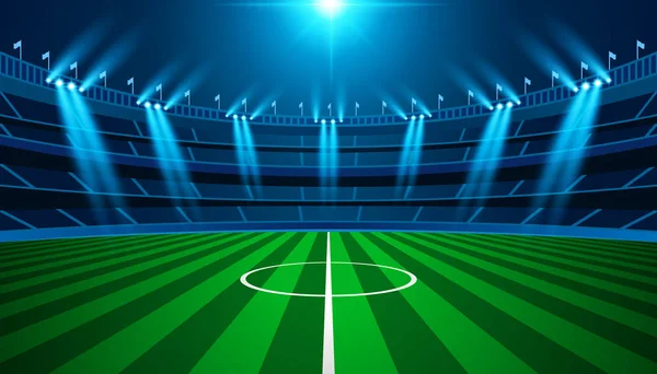 Futbol arena alan parlak stadyum parlayan ışıklar vektör tasarımı ile. Vektör aydınlatma