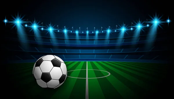 Campo Arena Fútbol Con Luces Brillantes Del Estadio Diseño Vectorial — Vector de stock